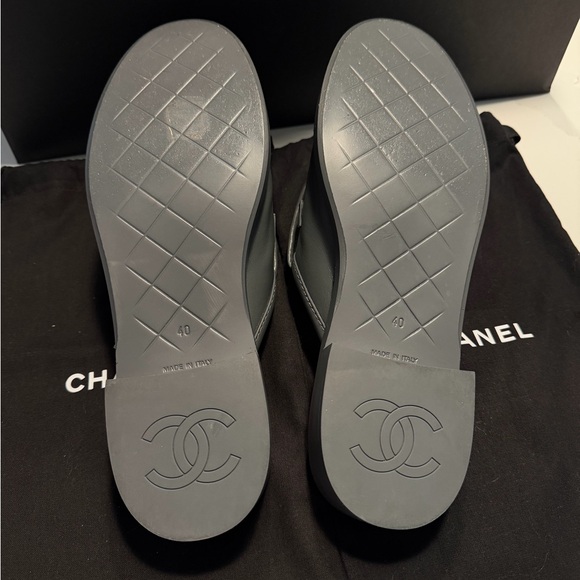 CHANEL Gray Quilted Mules with Gold Logo - Picture 3 of 5
